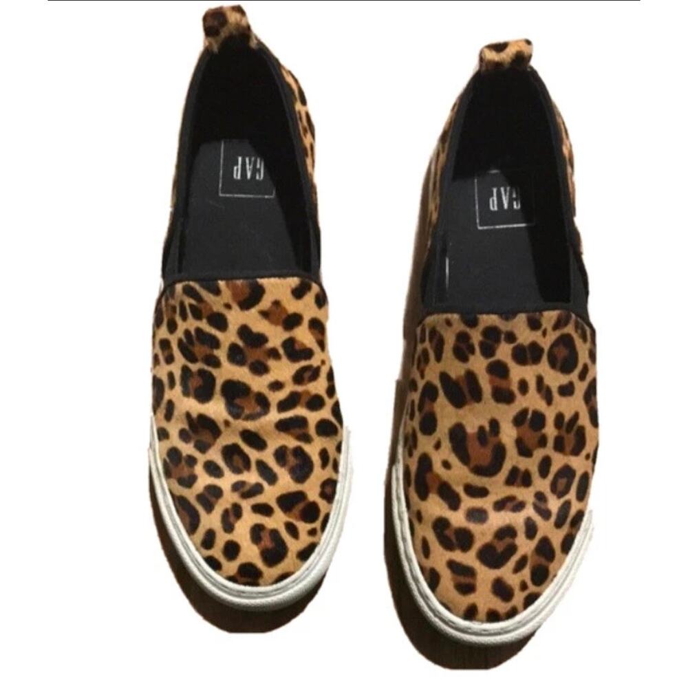 GAP Calf Hair Leather Leopard Print  Women’s Brown Sneaker Shoes Size US 10